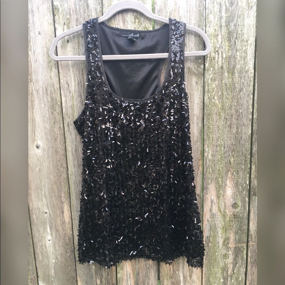 Black Shimmer Sequin Embellished Sparkle Tank Top